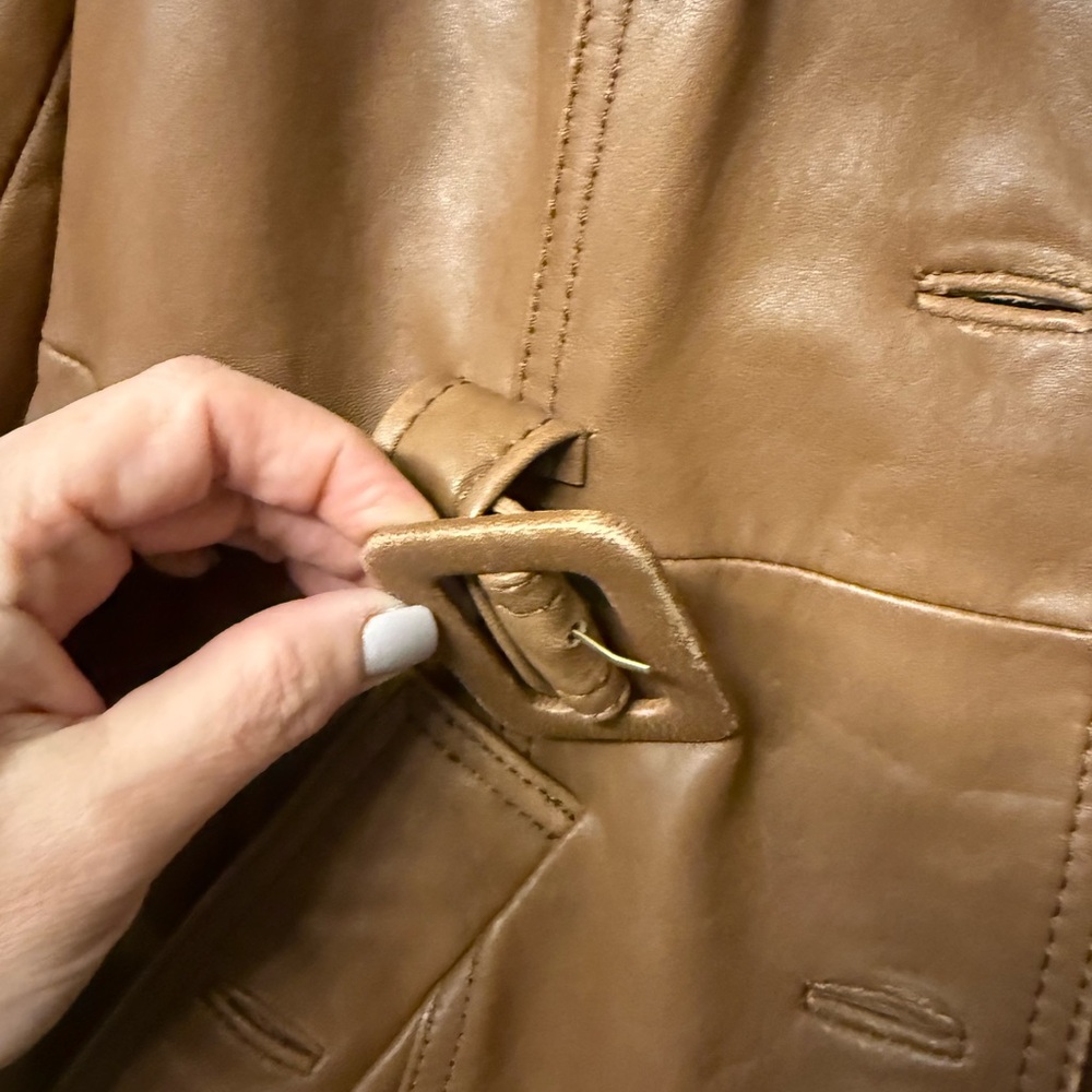 Jones New York Tan Leather Trench Coat - Picture 4 of 12